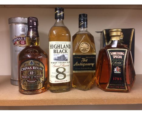 CHIVAS REGAL AGED 12 YEARS
Blended Scotch Whisky
70cl, 40% volume, in tin.
THE ANTIQUARY
Blended Scotch Whisky
26 2/3 fl.oz. 