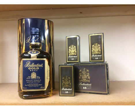 BALLANTINE'S GOLD SEAL AGED 12 YEARS
Blended Scotch Whisky
70cl, 40% volume, in tin.
BALLANTINE'S 18 YEARS OLD MINIATURE (9)
