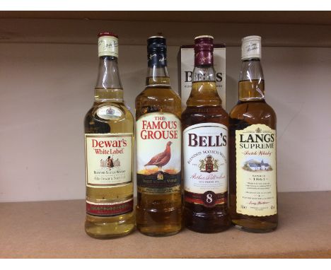 THE FAMOUS GROUSE
Blended Scotch Whisky.
70cl, 40% voil
DEWAR'S WHITE LABEL
Blended Scotch Whisky.
70cl, 40% volume. 
LANGS S