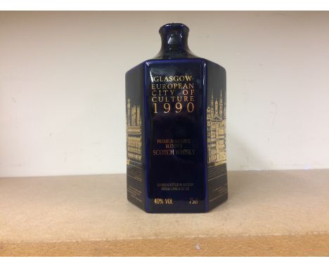 GLASGOW EUROPEAN CITY OF CULTURE 1990
Blended Scotch Whisky. 
75cl, 40% volume, in blue ceramic decanter.  CONDITION REPORT: 