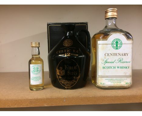 CELTIC FOOTBALL CLUB CENTENARY SPECIAL RESERVE
Blended Scotch Whisky. 
75cl, 40% volume. 
KING OF SCOTS AGED 12 YEARS - SELEC
