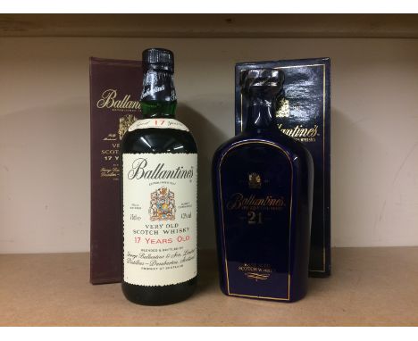 BALLANTINE'S AGED 21 YEARS
Blended Scotch Whisky.
70cl, 43% volume, in blue ceramic decanter and carton. 
BALLANTINE'S AGED 1