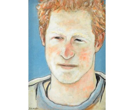 Jonathan Armigel Wade (b.1960) ''Harry Wales''  Signed, inscribed verso 1303 and dated 2013, oil on board, 17cm by 11.5cm   T