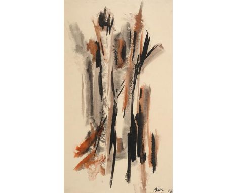 Isgan Baz (b.1918) Turkish Abstract Signed and dated (19)58, mixed media on paper, 49cm by 27cm  See illustration   Born in 1