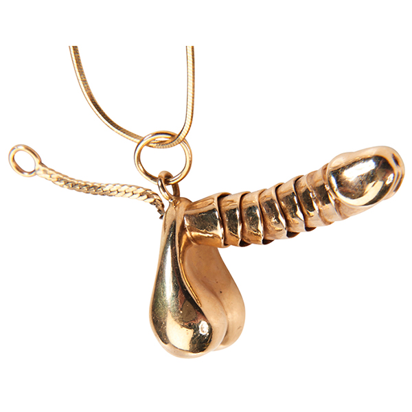 Erotic Erectable Articulated Penis Pendant Necklace 14k Yellow Gold