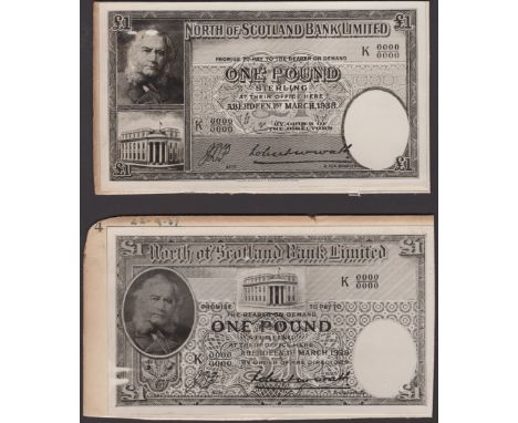 North of Scotland Bank Limited, printer’s archival photographs showing designs for proposed issues of £1 (2), and an obverse 