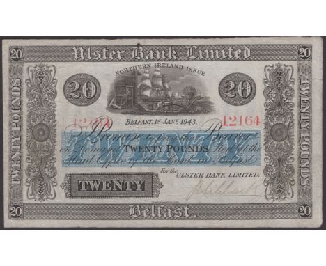 Ulster Bank Limited, £20, 1 January 1943, serial number 12164, manuscript Niblock signature, a few pinholes, good fine PMI UB