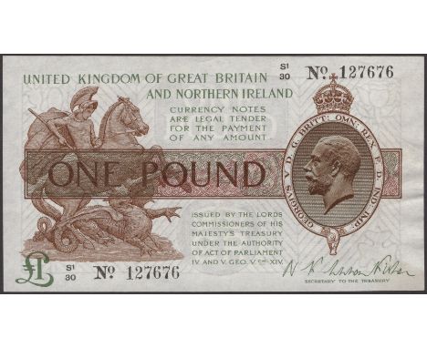 Treasury Series, Warren Fisher, £1, 25 July 1927, serial number S1/30 127676 (round dot), light central bend, superb original