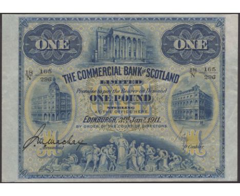 Commercial Bank of Scotland Limited, £1, 3 January 1911, serial number 18/N 165/296, Mackay and one other manuscript signatur