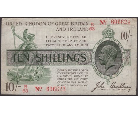 ERROR: Treasury Series, John Bradbury, 10 Shillings, 16 December 1918, mismatched serial numbers B/63 606623 and 606624, with