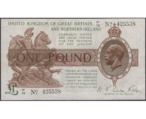Treasury Series, Warren Fisher, £1, 25 July 1927, serial number S1/78 425538 (square dot), a few light folds, lovely original