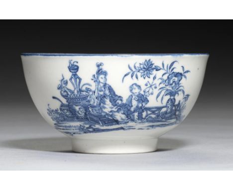 A CAUGHLEY BLUE AND WHITE SLOP BOWL, C1776-95 transfer printed with the reversed Bell Toy pattern and subsidiary print, 10cm 