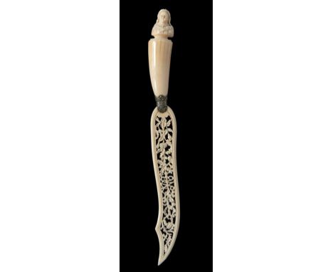 GOLDEN JUBILEE OF QUEEN VICTORIA.  A VICTORIAN IVORY PAPER KNIFE,  C1887 the scimitar blade pierced with VR cipher and emblem