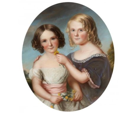 S POWELL (FL 1840S-50) DOUBLE PORTRAIT OF TWO YOUNG CHILDREN  signed and dated June 2nd 1851, pastel, oval, 67 x 57cm++Long u