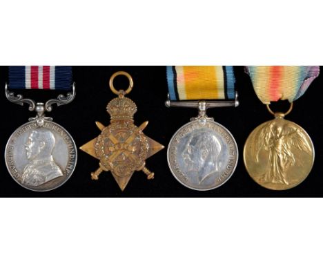 WORLD WAR ONE M M GROUP OF FOUR  Military Medal, 1914 Star, British War Medal and Victory Medal M1-06284 PTE R J BARNES M T A