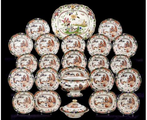 A G L ASHWORTH & BROS JAPAN PATTERN IRONSTONE DINNER SERVICE, MID 19TH C  soup tureen and stand 19cm h, printed banner mark a