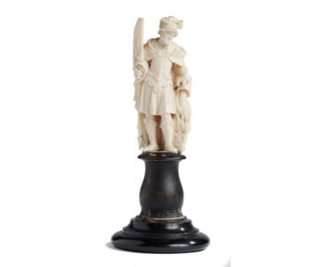 AN AUSTRO HUNGARIAN  IVORY STATUETTE OF ST FLORIAN, LATE 19TH C  on ebonised base, 18cm hProvenance: Sir Alfred Seale Haslam 