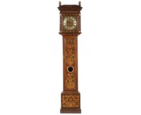 AN ENGLISH MONTH DURATION WALNUT AND MARQUETRY LONGCASE CLOCK, DEODATUS THRELKELD NEWCASTLE, C1700 the matted centre with dat