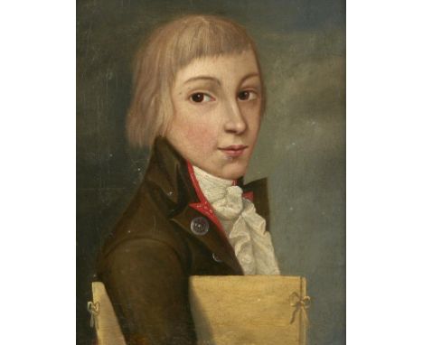 FRENCH SCHOOL, LATE 18TH CENTURY  PORTRAIT OF A YOUNG ARTIST  bust length, a portfolio under his right arm, oil on canvas, 26