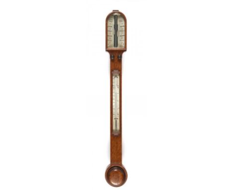 A VICTORIAN OAK STICK BAROMETER, CARPENTER & WESTLEY 24 REGENT ST LONDON, C1870 with twin scales and verniers, inscribed 10AM