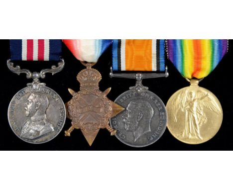 WORLD WAR ONE M M GROUP OF FOUR  Military Medal, 1914-15 Star, British War Medal and Victory Medal L8765 GNR D LAMBERT H Q150