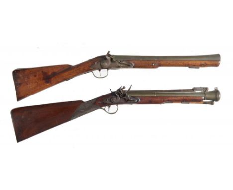 AN ENGLISH FLINTLOCK BLUNDERBUSS,... BOROUGH LONDON, C1780  the 35.5cm swamped brass barrel engraved on the top flat  BOROUGH