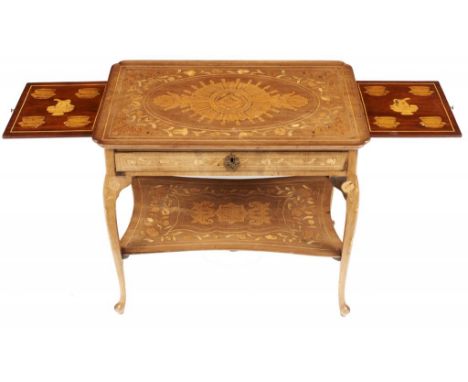 A DUTCH WALNUT AND MARQUETRY SILVER TABLE, C1770  the dished top with re-entrant angles, a mahogany slide to either end inlai