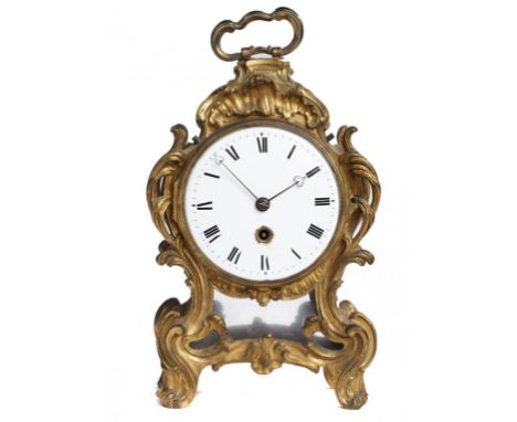 AN ORMOLU MANTLE TIMEPIECE, STORR & MORTIMER LONDON, C1840  in Louis XV style, with associated enamel dial and chain fusee mo