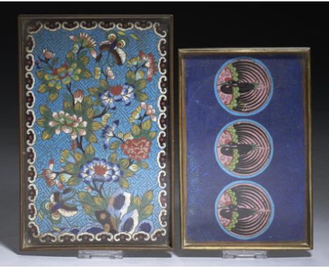 TWO CHINESE CLOISONNE ENAMEL TRAYS, 19TH/EARLY 20TH C 20.5 x 14cm and 12 x 18cmProvenance: Malcolm Sinclair (1876-1939) by wh