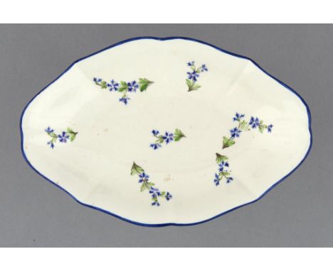 A PINXTON SHAPED OVAL DESSERT DISH, 1796-1813   pattern 14, enamelled in blue and green with pink accents with scattered spri