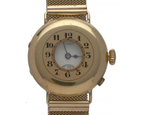 A J W BENSON 18CT GOLD HALF HUNTING CASED KEYLESS LEVER WRISTWATCH  gold plated mesh bracelet, 32mm, numbered inside case bac