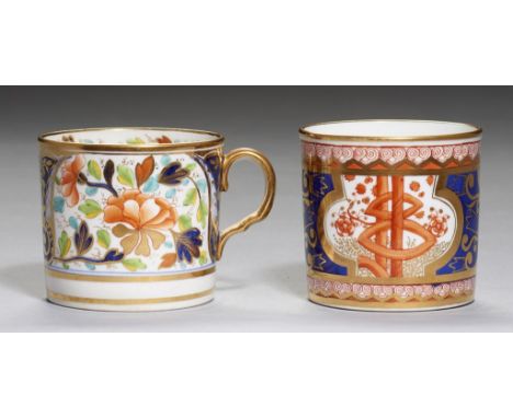 TWO SPODE AND RIDGWAY JAPAN PATTERN COFFEE CANS, C1810-15 the Spode example pattern 715, 6cm h++Good condition 