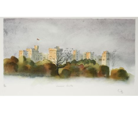 †HRH THE PRINCE OF WALES (1948-) WINDSOR CASTLE 1990  lithograph in colour on Somerset wove printed at the Curwen Press, Chil