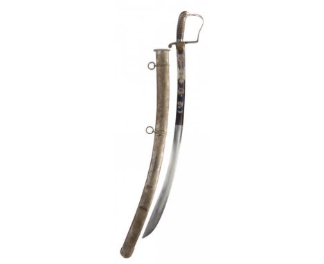 A 1796 PATTERN BRITISH LIGHT CAVALRY OFFICER'S SWORD AND SCABBARD, C1800  the partly gilt and blued   blade inscribed   JJ Ru