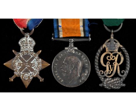 WORLD WAR ONE GROUP OF THREE  1914-15 Star, British War Medal and Royal Naval Reserve Decoration hallmarked 1920, cased LIEUT