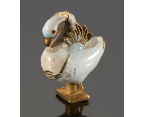 A GOLD AND ENAMEL SWAN PENDANT FROM A LARGER JEWEL, LATE 17TH C  enamelled   en ronde bosse and girdled with a lover's knot, 