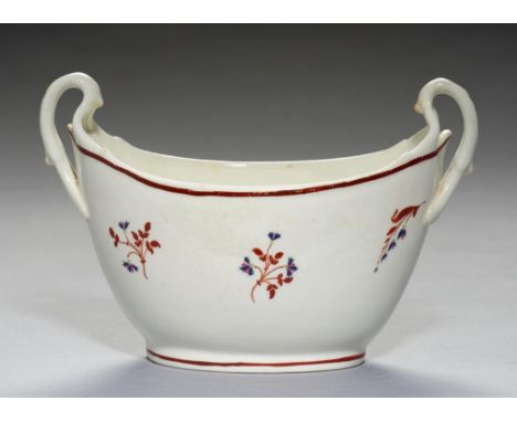 A PINXTON SUCRIER, 1796-1813  pattern 1 (red sprig version), with loop handles, 13cm h, red enamel 1++Good condition, wear to