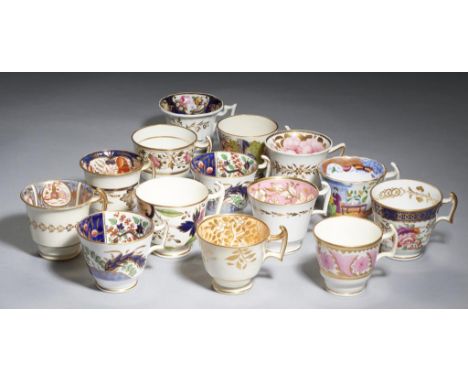 FOURTEEN ENGLISH PORCELAIN COFFEE CUPS, C1815-25  London and derivative shapes including Spode, Ridgway and other Staffordshi