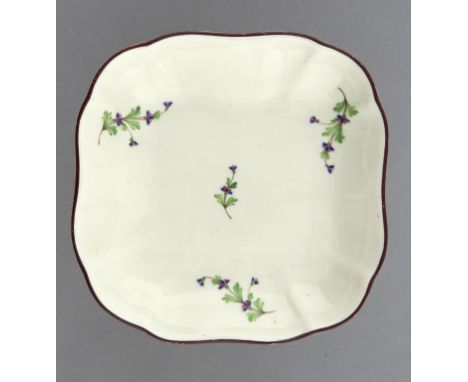 A PINXTON CUSHION SHAPEd DESSERT DISH, 1796-1813   pattern 14, en suite with the preceding lot but with brown enamel rim, 20c