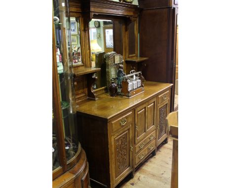 Victorian oak and pollard oak mirror back sideboard