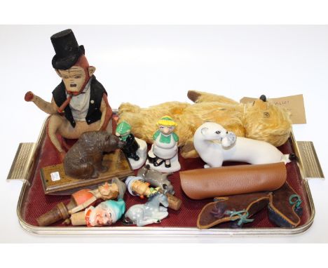 Chad Valley teddy, novelty bottle stoppers, bear blotters, etc