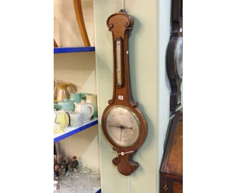 19th Century oak two dial banjo barometer signed Large, Melton Mowbray