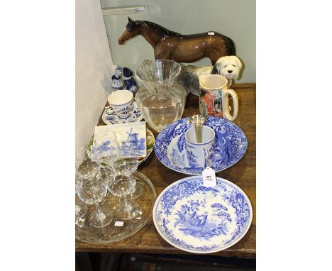 Large Beswick hunter, Spode blue and white bowl, silver spill, other china and glass