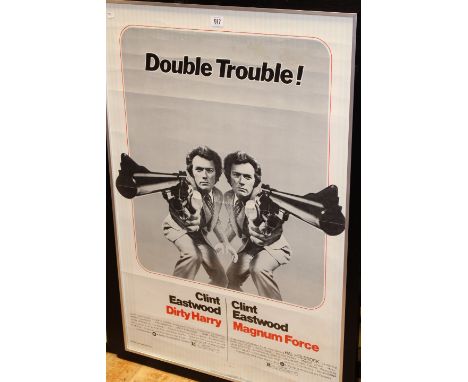 Dirty Harry/Magnum Force (1975), US one sheet film poster, paper-backed and framed, mirror version