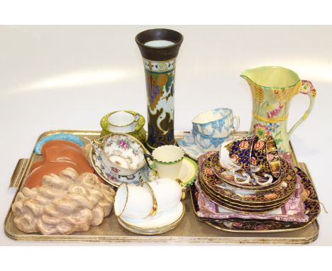 Wall mask, Spode tea china, cups and saucers, and vases