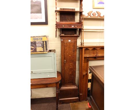 Antique oak longcase clock trunk and two open wall shelves