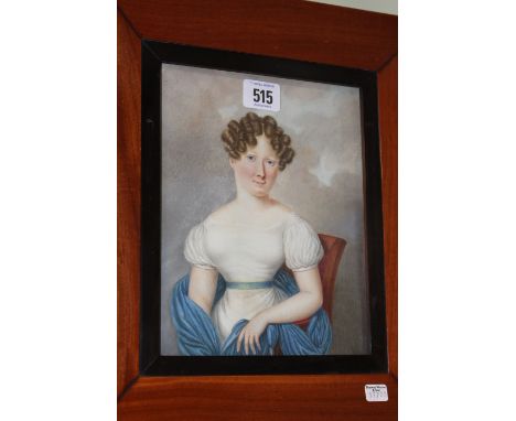 French School (early 19th Century), Portrait of a young girl, French and Latin inscriptions verso, watercolour, in a mahogany