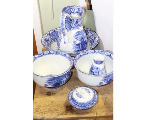 'ABBEY' blue and white six piece jug and basin set