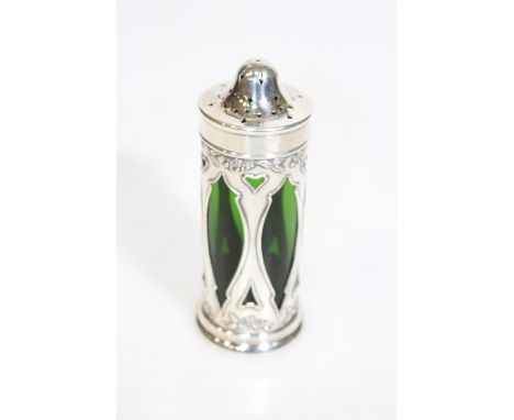 Art Nouveau silver-plated and green-glass sugar sifter by Henry Wilkinson