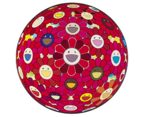 Takashi Murakami (b.1962) Flowerball 3-D Red Cliff Offset lithograph printed in colours with silver foil stamping, 2008, sign